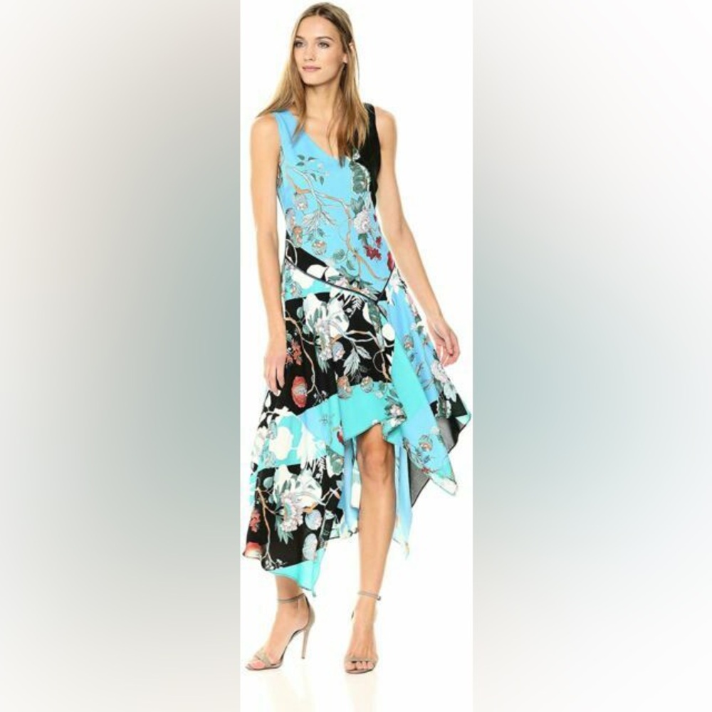 Taylor Floral Chiffon V-Neck Maxi Dress Women's Size 12 Sleeveless Multicolor